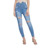 Sotala Damen Jeans Skinny High Waist Hose zerrissen - Push Up Denim Hellblau mit Löchern & Rissen - Sexy Röhrenjeans kaputt Hoher Bund - Stretch Jeanshose Destroyed Markenjeans