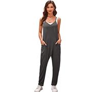 SotRong Overall Damen Sommer Harem Jumpsuits Ärmellos ein Stück Baggy Playsuit Hot Shot Onesie Solid V-Ausschnitt Sling Romper Casual lose Overall Dunkelgrau L