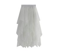 SotRong Tüllrock Weiß Damen Karneval Asymmetrisch Midirock Elastisch Hohe Taille Plissee Stufendecke Sommerrock Elegant Mesh Ballett Hochzeit Party Abschlussball Tutu Rock