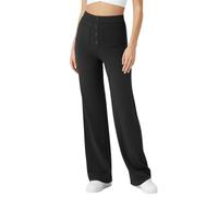 SotRong Weite Hose Damen Hohe Taille Stretchhose Knopf Business Casual Gerade Hosen mit Taschen Bequemer Sitz und Moderner Stil Elastische Freizeithose Tiefschwarz M