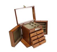 soudesileim 5 Ebenen 4 Schubladen Schmuckschatulle, Schmuckkoffer Holz Vintage Mit Spiegel Und Zahlenschloss, Beide Seiten können geöffnet werden, Geschenk (Farbe Nussbaumholz, 27.5/19.1/22.9cm)