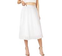 Soudittur Damen Sommer Chiffon Rock A-Linie Plissee-Rock Midilänge Faltenrock mit Elastischer Taille Leichter Flowy Midirock für Freizeit, Strand & Party(Weiß, S)