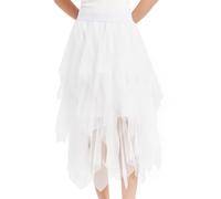 Soudittur Damen Tüllrock A-Linie Midirock Mehrlagig Feenrock Unregelmäßiger Skater Röcke Tutu Rock Halloween Karneval Party Röcke (DE/NL/SE/PL, Alphanumerisch, S, XL, Regular, Regular, Weiß)