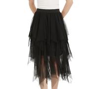 Soudittur Damen Tüllrock A-Linie Midirock Mehrlagig Feenrock Unregelmäßiger Skater Röcke Tutu Rock Halloween Karneval Party Röcke (DE/NL/SE/PL, Alphanumerisch, S, XL, Regular, Regular, Schwarz)