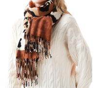 Soudittur Schal Damen Winter Leoparden Muster Pashmina Schals und Tücher mit Fransen Lange Winterschal Warmer Oversized XXL Schal (Braun)