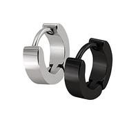 Soul-Cats 1 Paar Creolen Klapp1 Paar Creolen Ohrringe Edelstahl schwarz Herren Unisex Huggie Creole, Größe:Ø 10mm / 3mm breit;Farbe:schwarz & Silber