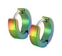 Soul-Cats 1 Paar Creolen Klapp1 Paar Creolen Ohrringe Edelstahl schwarz Herren Unisex Huggie Creole, Größe: Ø 14mm / 4mm breit;Farbe: Regenbogen