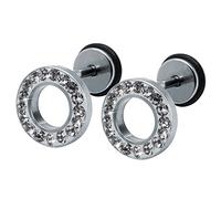 Soul-Cats 1 Paar Fakeplugs rund mit Strasssteinen schwarz gold regenbogen silber Ohrstecker Ohrring, Farbe: Silber;Durchmesser: 10 mm