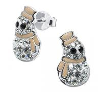 Soul-Cats 1 Paar niedliche Ohrstecker mit glitzernden Schneemann echt 925 sterling Silber, mit Strass-Steinen Farbe: beige