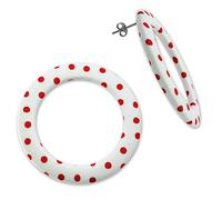 Soul-Cats Creolen Ohrringe Rockabilly Polka Dots Stoff 50er Style einzeln oder im Set, Farbe: weiß mit roten Punkten