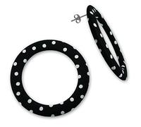 Soul-Cats Creolen Ohrringe Rockabilly Polka Dots Stoff 50er Style, Farbe: schwarz mit weißen Punkten