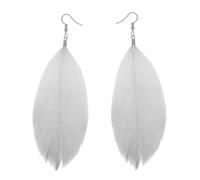 Soul-Cats Feder Ohrringe Damen Boho Statement Ohrhänger Bunt Leicht Hippie Party Festival Schmuck, Farbe: weiß