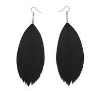 Soul-Cats Feder Ohrringe Damen Boho Statement Ohrhänger Bunt Leicht Hippie Party Festival Schmuck, Farbe: schwarz