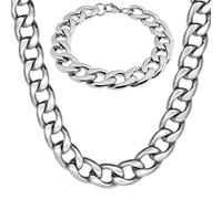 Soul-Cats Panzerkette mit oder ohne Armband für Männer, Herren aus Edelstahl, Breite: 14 mm, Farbe: Silber, Auswahl: Kette 70 cm + Armband