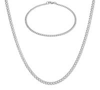 Soul-Cats Panzerkette mit oder ohne Armband für Männer, Herren aus Edelstahl, Breite: 3 mm, Auswahl: Kette 60 cm + Armband, Farbe: Silber