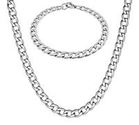 Soul-Cats Panzerkette mit oder ohne Armband für Männer, Herren aus Edelstahl, Breite: 7 mm, Auswahl: Kette 55 cm + Armband, Farbe: Silber