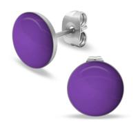 Soul-Cats runde Ohrstecker Ohrringe aus Edelstahl, glänzend für Frauen Mädchen Durchmesser 10mm, Farbe: lila