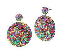 Soul-Cats Statement Ohrringe Sternenglitzer - XXL Creolen Ø 50 mm Leuchtende Farben Retro Hippie Boho Schmuck