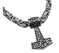 Soul-Cats Thors Hammer Anhänger mit Halskette/Königskette aus Edelstahl, Kettenfarbe: Silber
