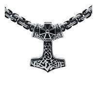 Soul-Cats Thorshammer Anhänger Königskette Edelstahl Mjölnir Mjöllnir Thors Hammer Thor, Farbe: schwarz & Silber;Länge: 60 cm