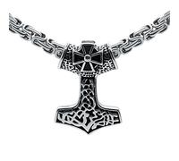 Soul-Cats Thorshammer Anhänger Königskette Edelstahl Mjölnir Mjöllnir Thors Hammer Thor, Farbe: Silber;Länge: 60 cm