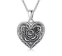 SOULMEET 925 Sterling Silber Rose Blume Herzförmige Medaillon Halskette, die Bild Fotos Schmuck Geschenk für Frauen Mädchen hält