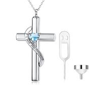 SOULMEET Crystal Cross Halskette für Asche, Sterling Silber I Love You Forever Birthstone Dezember Kreuz Urne Halsketten für Asche Keepsake Kremationsschmuck für Haustier menschliche Asche