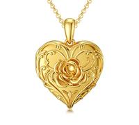 SOULMEET Gelbgold plattiert Rose Blume Herzförmige Medaillon Halskette, die Bildfotos für Frauen Mädchen hält 925 Sterling Silber