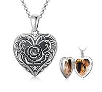 SOULMEET Personalisierte 925 Sterling Silber Rose Blume Herzförmige Medaillon Halskette, die Bildfotos für Frauen Mädchen hält