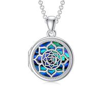 SOULMEET personalisierte Om Lotus Blume Medaillon 925 Sterling Silber Halskette, die 2 Bilder Gedenkfoto Medaillon benutzerdefinierte Geschenk für Frauen Mädchen hält