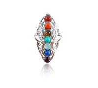 Soulnioi 7 Chakra Ring Naturkristall Ring Hollow Daumen Verstellbarer Ring Spirituelle Heilung für Frauen