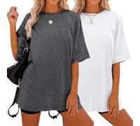 Soulolo 2er Pack Tshirt Damen Sommer Oversize Tops Rundhals T-Shirts Bluse Kurzarm Casual Breite Schulter Oberteile Basic Baumwolle Mode Tee Shirts,2er-Pack