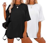 Soulolo 2er Pack Tshirt Damen Sommer Oversize Tops Rundhals T-Shirts Bluse Kurzarm Casual Breite Schulter Oberteile Basic Baumwolle Mode Tee Shirts,2er-Pack