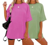 Soulolo 2er Pack Tshirt Damen Sommer Oversize Tops Rundhals T-Shirts Bluse Kurzarm Casual Breite Schulter Oberteile Basic Baumwolle Mode Tee Shirts,2er-Pack