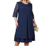 Soulolo Damen Abendkleid Sommerkleid Festliche mit Rundhals 3/4-Arm Lässiges Midikleid in Übergrößen A Linie Partykleid für Alltag und Abend