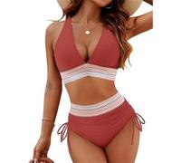 Soulolo Damen Bikini Set Badeanzug Bademode Sexy V Ausschnitt Triangel Bademode Hohe Taille Farbblock Zweiteiliger für Frauen Sommer Swimsuit
