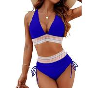 Soulolo Damen Bikini Set Badeanzug Bademode Sexy V Ausschnitt Triangel Bademode Hohe Taille Farbblock Zweiteiliger für Frauen Sommer Swimsuit