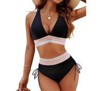 Soulolo Damen Bikini Set Badeanzug Bademode Sexy V Ausschnitt Triangel Bademode Hohe Taille Farbblock Zweiteiliger für Frauen Sommer Swimsuit