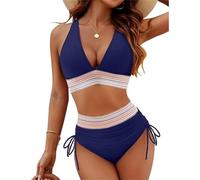Soulolo Damen Bikini Set Badeanzug Bademode Sexy V Ausschnitt Triangel Bademode Hohe Taille Farbblock Zweiteiliger für Frauen Sommer Swimsuit