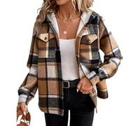 Soulolo Damen Karojacke mit Kapuze Hemdjacke Herbst Winter Locker geschnittene Langarmjacke Karierte mit Revers Baseballjacke Jacke Warm