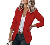 Soulolo Damen Kurzarm Blazer Elegant Slim Fit ärmelloser Langarm-Einfarbig Revers Jacke Mantel Anzüge Business Casual Outfits
