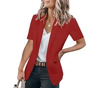Soulolo Damen Kurzarm Blazer Elegant Slim Fit ärmelloser Langarm-Einfarbig Revers Jacke Mantel Anzüge Business Casual Outfits