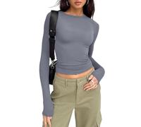 Soulolo Damen Langarmshirt Rundhalsausschnitt Pullover T-Shirt Tops Oberteile Einfarbig Basic Crop Slim Fit Casual Sweatshirt Tee Elegant