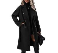 Soulolo Damen Trenchcoat Zweireiher Mantel Lang Umlegekragen Trenchcoat Einfarbig Damenmantel mit Taschen mit Knöpfen Jacke Outwear