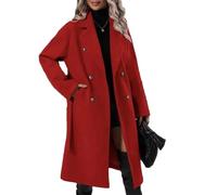 Soulolo Damen Trenchcoat Zweireiher Mantel Lang Umlegekragen Trenchcoat Einfarbig Damenmantel mit Taschen mit Knöpfen Jacke Outwear
