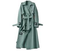 Soulolo Damen Trenchcoat Zweireiher Mantel Lang Umlegekragen Trenchcoat Einfarbig Damenmantel Windjacke Übergangsmantel mit Taschen mit Knöpfen Herbst Winter Jacke Outwear