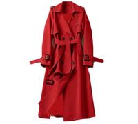 Soulolo Damen Trenchcoat Zweireiher Mantel Lang Umlegekragen Trenchcoat Einfarbig Damenmantel Windjacke Übergangsmantel mit Taschen mit Knöpfen Herbst Winter Jacke Outwear