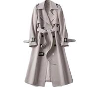 Soulolo Damen Trenchcoat Zweireiher Mantel Lang Umlegekragen Trenchcoat Einfarbig Damenmantel Windjacke Übergangsmantel mit Taschen mit Knöpfen Herbst Winter Jacke Outwear