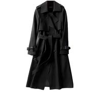 Soulolo Damen Trenchcoat Zweireiher Mantel Lang Umlegekragen Trenchcoat Einfarbig Damenmantel Windjacke Übergangsmantel mit Taschen mit Knöpfen Herbst Winter Jacke Outwear