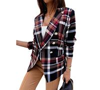 Soulolo Damen Winter Blazer Damen Jacke Büro Damen Elegant Langarm Blazer Karierter Blazer Mantel Casual mit Tasche Kurzblazer Business Anzüge Mantel Geschäft Outwear